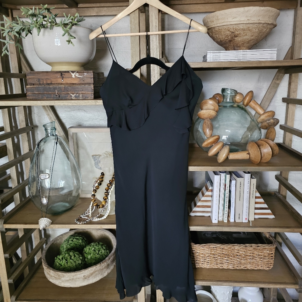 Vintage Max Studio Black Silk Bias Cut Midi Slip Dress Y2K Sz L - Picture 5 of 6